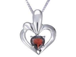 Sterling Silver Garnet Heart Pendant (0.90 CT) With 18 Inch Chain Sterling Silver Garnet Heart Pendant (0.90 CT) With 18 Inch Chain