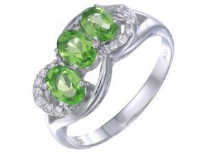 Sterling Silver Peridot 3 Stone Ring (1.15 CT) In Size 6 Sterling Silver Peridot 3 Stone Ring (1.15 CT) In Size 6