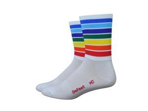DeFeet AirEator 5in Hi Top Champion of the World Cycling/Running Socks - AIRTCW (Champion of the World - White/Rainbow S DeFeet AirEator 5in Hi Top Champion of the World Cycling/Running Socks - AIRTCW (Champion of the World - White/Rainbow S