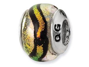 925 Silver 1/4” Orange Black Stripe Dichroic Glass Bead 925 Silver 1/4” Orange Black Stripe Dichroic Glass Bead