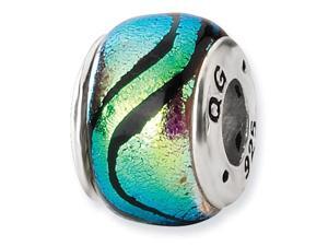 925 Silver 1/4” Green Black Stripe Dichroic Glass Bead 925 Silver 1/4” Green Black Stripe Dichroic Glass Bead