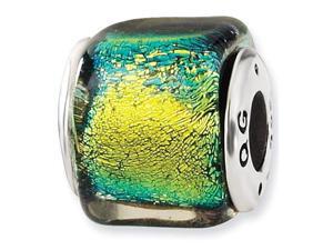 925 Sterling Silver Square Yellow Dichroic Glass Bead 925 Sterling Silver Square Yellow Dichroic Glass Bead