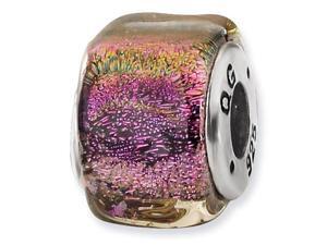 925 Sterling Silver Square Purple Dichroic Glass Bead 925 Sterling Silver Square Purple Dichroic Glass Bead