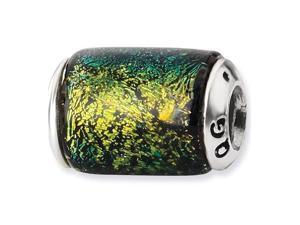 925 Sterling Silver Yellow Barrel Dichroic Glass Bead 925 Sterling Silver Yellow Barrel Dichroic Glass Bead