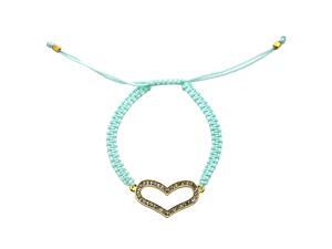 Turquoise Cord Adjustable Bracelet with Crystals Heart Charm Turquoise Cord Adjustable Bracelet with Crystals Heart Charm