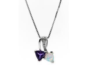 Metro Jewelry Woman's Sterling Silver Pendant created-opal Amethyst Diamonds Metro Jewelry Woman's Sterling Silver Pendant created-opal Amethyst Diamonds