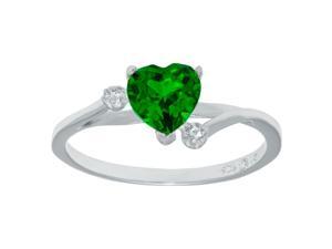 .60 Ct Heart Green Emerald and White Topaz 925 Sterling Silver Ring Size 5 .60 Ct Heart Green Emerald and White Topaz 925 Sterling Silver Ring Size 5