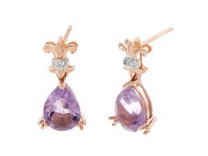 Metro Jewelry Woman's 10K Rose Gold Earrings with Pink Amethyst and Diamonds Metro Jewelry Woman's 10K Rose Gold Earrings with Pink Amethyst and Diamonds