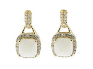 Metro Jewelry Woman's 10K Yellow Gold Earrings with created-opal and Diamonds Metro Jewelry Woman's 10K Yellow Gold Earrings with created-opal and Diamonds