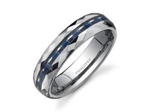 Faceted Edge Blue Carbon Fiber 6mm Comfort Fit Mens Tungsten Wedding Band Ring Size 13 Faceted Edge Blue Carbon Fiber 6mm Comfort Fit Mens Tungsten Wedding Band Ring Size 13