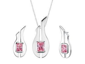 Radiant Cut Pink Cubic Zirconia Pendant Earrings Set in Sterling Silver Radiant Cut Pink Cubic Zirconia Pendant Earrings Set in Sterling Silver