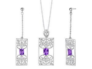 2.75 carats Radiant Cut Amethyst Pendant Earrings Set in Sterling Silver 2.75 carats Radiant Cut Amethyst Pendant Earrings Set in Sterling Silver