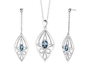 4.25 carats Oval Shape London Blue Topaz Pendant Earrings Set in Sterling Silver 4.25 carats Oval Shape London Blue Topaz Pendant Earrings Set in Sterling Silver