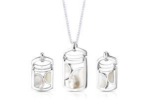 Glowing Tribute: Sterling Silver with White Mother of Pearl Openwork Pendant & Earrings Set Glowing Tribute: Sterling Silver with White Mother of Pearl Openwork Pendant & Earrings Set