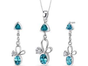 Dynamic 3.25 carats Trillion and Oval Cut Sterling Silver Swiss Blue Topaz Pendant Earrings Set Dynamic 3.25 carats Trillion and Oval Cut Sterling Silver Swiss Blue Topaz Pendant Earrings Set