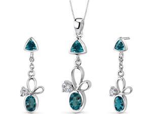 Dynamic 3.25 carats Trillion and Oval Cut Sterling Silver London Blue Topaz Pendant Earrings Set Dynamic 3.25 carats Trillion and Oval Cut Sterling Silver London Blue Topaz Pendant Earrings Set