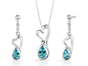 Heart Design 2.00 carats Pear Shape Sterling Silver Swiss Blue Topaz Pendant Earrings Set Heart Design 2.00 carats Pear Shape Sterling Silver Swiss Blue Topaz Pendant Earrings Set