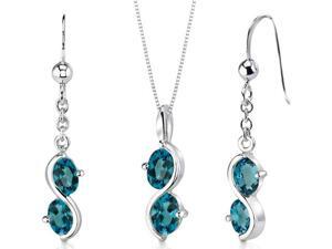 Oravo SS3398 3.75 cttw 2-Stone Oval Shape Sterling Silver London Blue Topaz Pendant Earrings Set Oravo SS3398 3.75 cttw 2-Stone Oval Shape Sterling Silver London Blue Topaz Pendant Earrings Set
