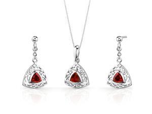Filigree Design 1.50 carats Trillion Cut Sterling Silver Garnet Pendant Earrings Set Filigree Design 1.50 carats Trillion Cut Sterling Silver Garnet Pendant Earrings Set