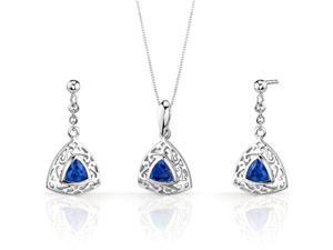 Filigree Design 1.50 carats Trillion Cut Sterling Silver Sapphire Pendant Earrings Set Filigree Design 1.50 carats Trillion Cut Sterling Silver Sapphire Pendant Earrings Set