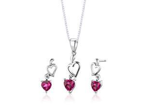 Oravo SS2744 Heart Cut Created Ruby Sterling Silver Pendant Earrings and 18" Necklace Set Oravo SS2744 Heart Cut Created Ruby Sterling Silver Pendant Earrings and 18" Necklace Set