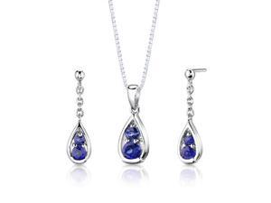 Sterling Silver Round Shape Sapphire Pendant Earrings and 18 inch Necklace Set Sterling Silver Round Shape Sapphire Pendant Earrings and 18 inch Necklace Set