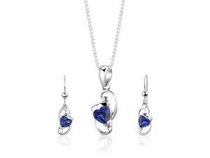 Sterling Silver Heart Shape Sapphire Pendant Earrings and 18 inch Necklace Set Sterling Silver Heart Shape Sapphire Pendant Earrings and 18 inch Necklace Set