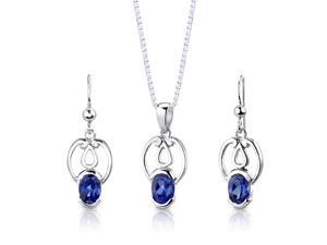 Sterling Silver Oval Shape Sapphire Pendant Earrings and 18 inch Necklace Set Sterling Silver Oval Shape Sapphire Pendant Earrings and 18 inch Necklace Set