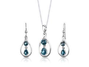 Sterling Silver 3.00 carats total weight Multishape London Blue Topaz Pendant Earrings and 18 inch Necklace Set Sterling Silver 3.00 carats total weight Multishape London Blue Topaz Pendant Earrings and 18 inch Necklace Set