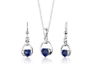 Oravo SS2970 Sterling Silver Heart Shape Sapphire Pendant Earrings and 18 inch Necklace Set Oravo SS2970 Sterling Silver Heart Shape Sapphire Pendant Earrings and 18 inch Necklace Set