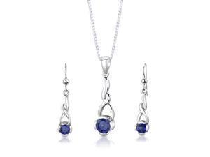 Sterling Silver Round Shape Sapphire Pendant Earrings and 18 inch Necklace Set Sterling Silver Round Shape Sapphire Pendant Earrings and 18 inch Necklace Set