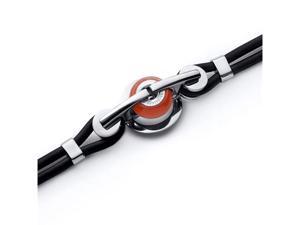 Red Glass Roundel Bead Stainless Steel Silicon Bracelet Red Glass Roundel Bead Stainless Steel Silicon Bracelet