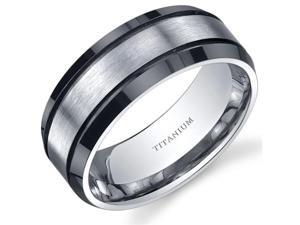 Beveled edge Black and Silver tone Mens 8mm Titanium Wedding Band Ring Size 10.5 Beveled edge Black and Silver tone Mens 8mm Titanium Wedding Band Ring Size 10.5