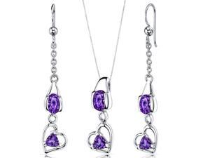 Heart Design 2.25 carats Sterling Silver with Rhodium Finish Amethyst Pendant Earrings Set Heart Design 2.25 carats Sterling Silver with Rhodium Finish Amethyst Pendant Earrings Set