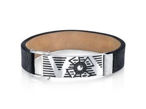 Mens Urban Style Black Genuine Leather and Stainless Steel Bracelet Mens Urban Style Black Genuine Leather and Stainless Steel Bracelet