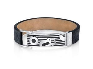 Mens Padlock Design Black Genuine Leather and Stainless Steel Bracelet Mens Padlock Design Black Genuine Leather and Stainless Steel Bracelet