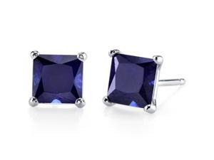 14 kt White Gold Princess Cut 2.75 ct Blue Sapphire Earrings 14 kt White Gold Princess Cut 2.75 ct Blue Sapphire Earrings