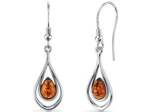 Oravo Baltic Amber Dangle Earrings Sterling Silver Cognac Color Tear Drop Shape Oravo Baltic Amber Dangle Earrings Sterling Silver Cognac Color Tear Drop Shape