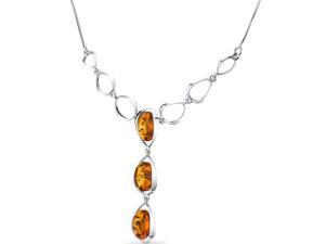 Oravo Three Stone Baltic Amber Necklace Sterling Silver Cognac Color Oval Shape, 18" Oravo Three Stone Baltic Amber Necklace Sterling Silver Cognac Color Oval Shape, 18"