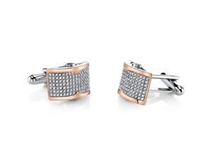 Sterling Silver Mens Rose Tone Cufflinks with Micropave Cubic Zirconia Sterling Silver Mens Rose Tone Cufflinks with Micropave Cubic Zirconia