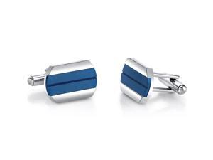 Cool Artic Blue Stripe Polished Stainless Steel Cufflinks Cool Artic Blue Stripe Polished Stainless Steel Cufflinks