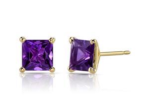 14K Yellow Gold Princess Cut 2.00 Carats Amethyst Stud Earrings 14K Yellow Gold Princess Cut 2.00 Carats Amethyst Stud Earrings