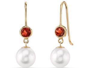 14K Yellow Gold Garnet Freshwater Cultured Pearl Earrings 14K Yellow Gold Garnet Freshwater Cultured Pearl Earrings