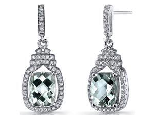 Green Amethyst Halo Crown Dangle Earrings Sterling Silver 3.5 Carats Green Amethyst Halo Crown Dangle Earrings Sterling Silver 3.5 Carats