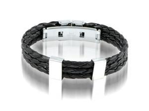 Braided Black Leather Mens Bracelet 10 MM 8 1/2 Inches with Watch Stainless Steel Lock Braided Black Leather Mens Bracelet 10 MM 8 1/2 Inches with Watch Stainless Steel Lock