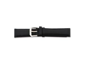 20mm Short Black Smooth Leather Silver-tone Buckle Watch Band 20mm Short Black Smooth Leather Silver-tone Buckle Watch Band