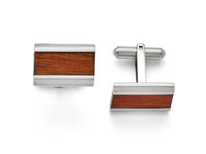 Stainless Steel Polished Red Wood Inlay Enameled Cuff Links Stainless Steel Polished Red Wood Inlay Enameled Cuff Links