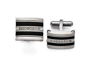 Stainless Steel Polished Black Rubber 0.15ct. tw. Diamond Cuff Links Stainless Steel Polished Black Rubber 0.15ct. tw. Diamond Cuff Links