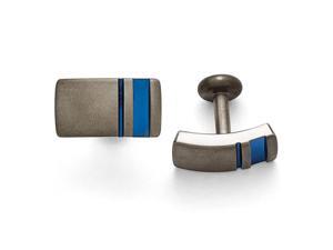 Titanium Grey Ti Brushed Blue Anodized Stripe Cuff Links Titanium Grey Ti Brushed Blue Anodized Stripe Cuff Links