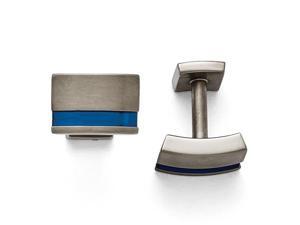 Titanium Grey Ti Brushed Blue Anodized Stripe Cuff Links Titanium Grey Ti Brushed Blue Anodized Stripe Cuff Links